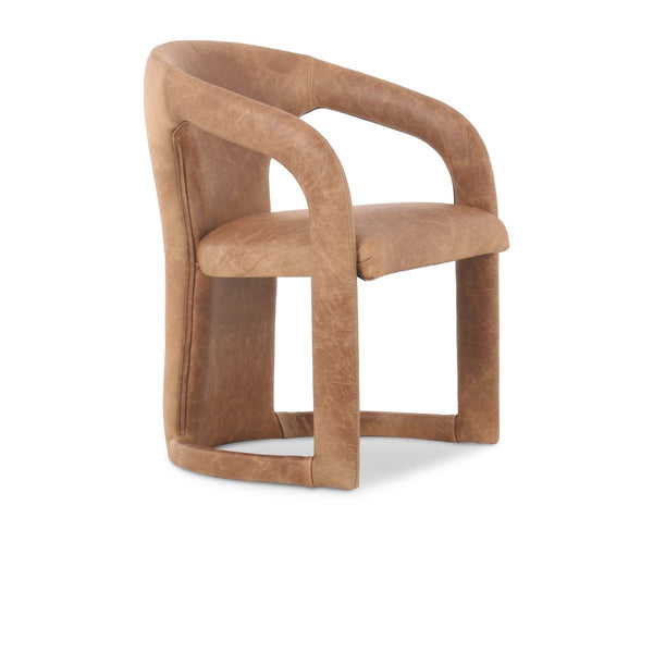 Archie Leather Dining Chair - Maple Brown with Solid Wood Frame