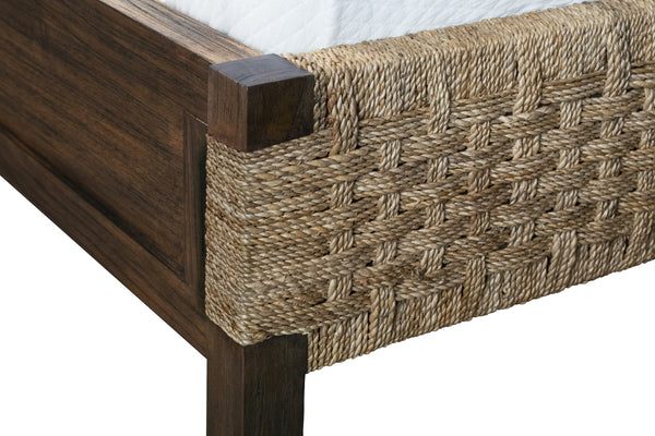 SEAGRASS WRAPPED HEADBOARD AND FOOTBOARD WITH WOOD SIDE RAILS AND LEGS, KING SIZE