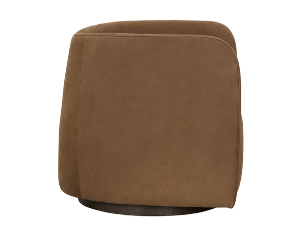EMILIE SWIVEL LOUNGE CHAIR - NUBUCK CARAMEL LEATHER