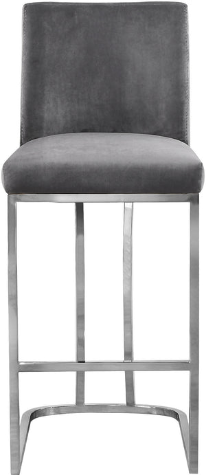 Rick Stool In Grey Velvet and Chrome