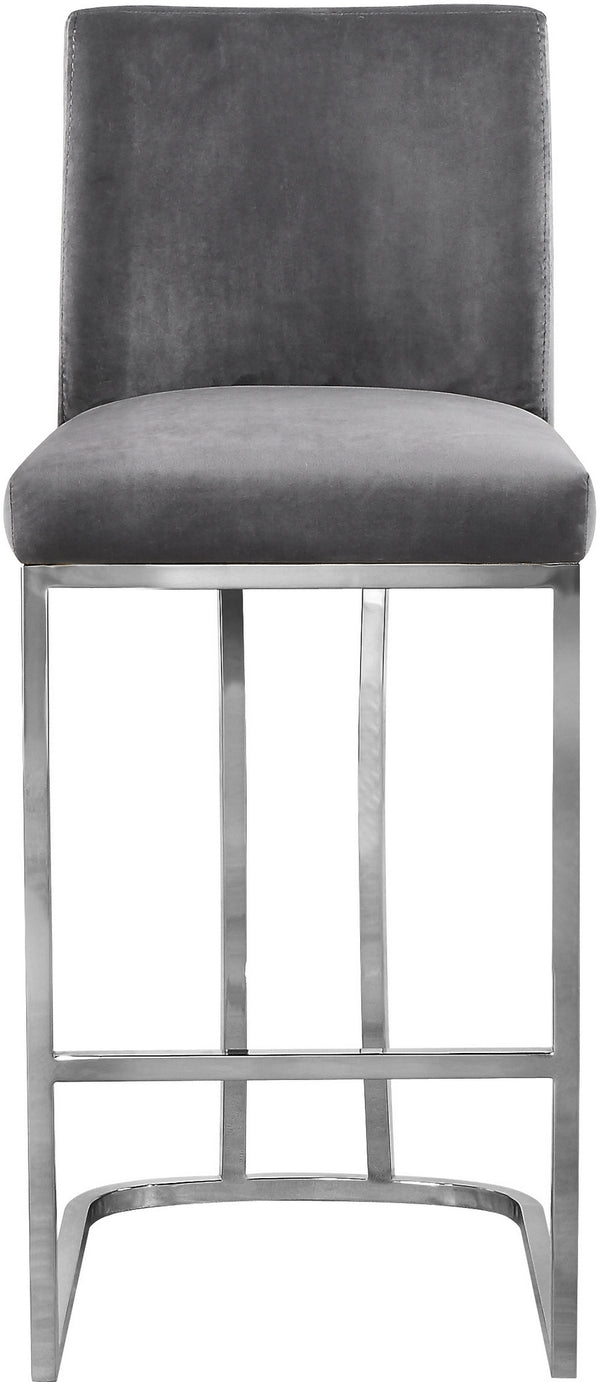 Rick Stool In Grey Velvet and Chrome