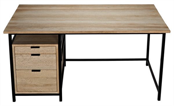 Nabucco Desk in Bleached Walnut with Matte Black Industrial Steel Legs