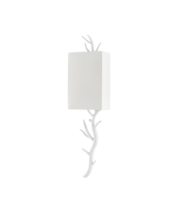Baneberry Wall Sconce, Left In Gesso White