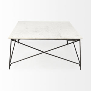 Lorlei I 53.0 X 35.0 X 15.5 White Marble Top W/ X-Shaped Antique Gold Iron Base Coffee Table