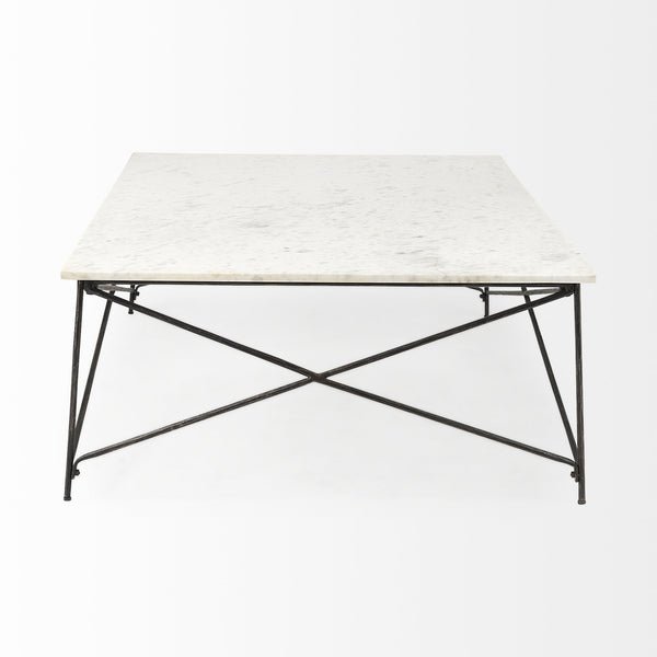 Lorlei I 53.0 X 35.0 X 15.5 White Marble Top W/ X-Shaped Antique Gold Iron Base Coffee Table