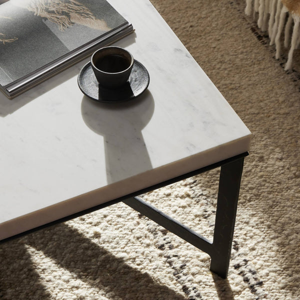Hammered Iron Coffee Table In White Marble