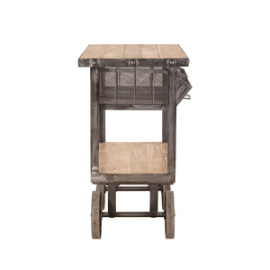 Industrial Teak 36" Reclaimed Utility Cart Table, Oiled Teak