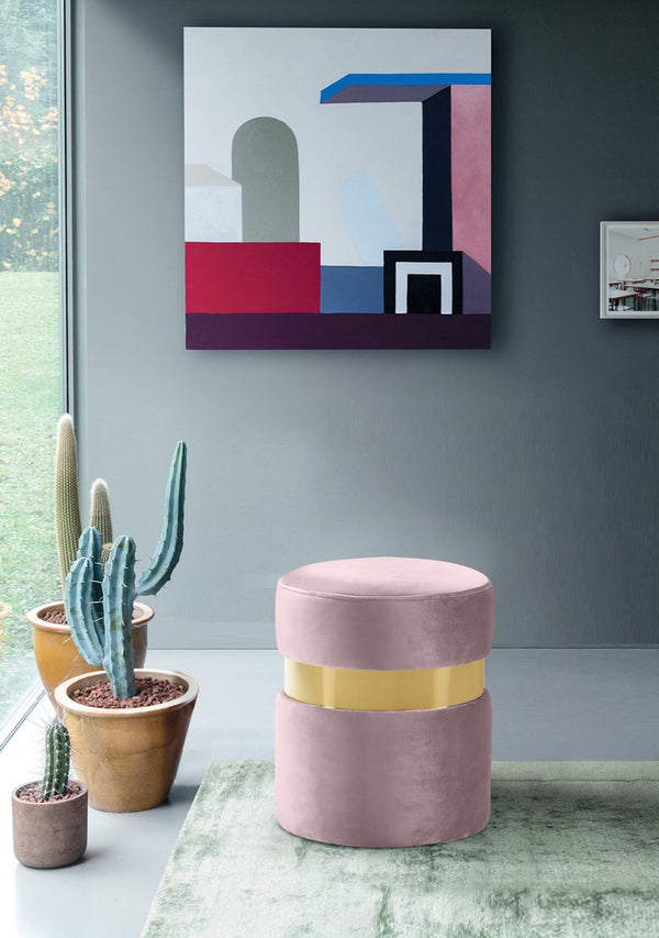Reginald Ottoman/Stool In Pink Velvet