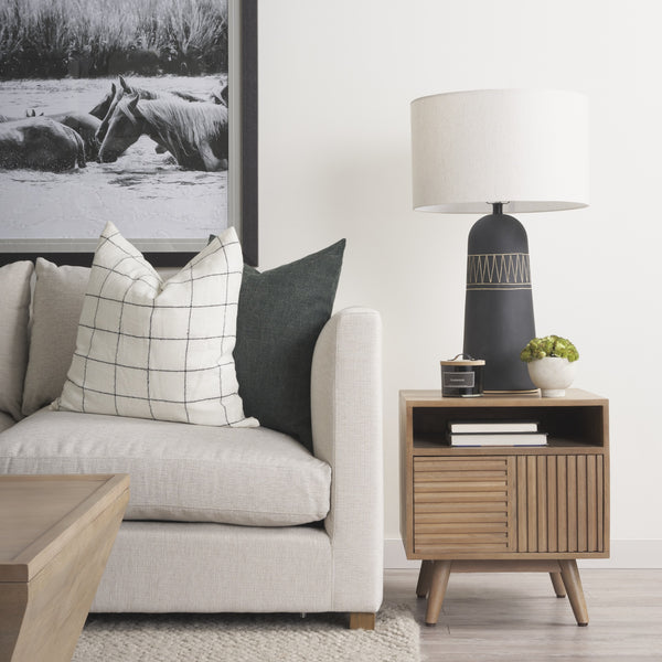 Javier 18.0L x 18.0W x 30.75H Black Base W/Cream Fabric Shade Table Lamp