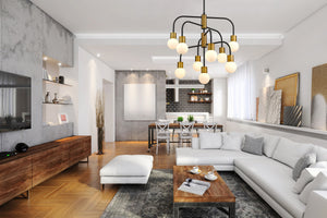 Neutra 9 Light Chandelier in Matte Black + Foundry Brass Finish