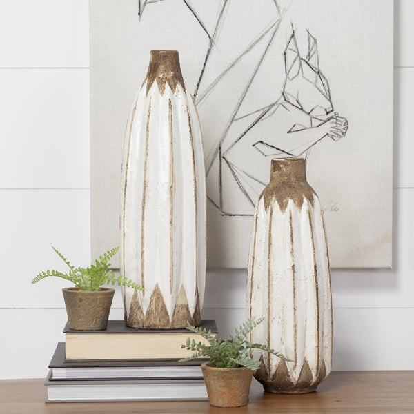 Sisko II Tall Rustic Brown White Ceramic Vase