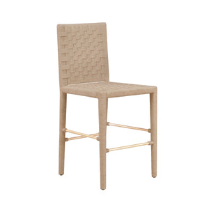 NATURAL ROPE BASKETWEAVE PATTERN COUNTER STOOL WITH ANTIQUE BRASS STRETCHER