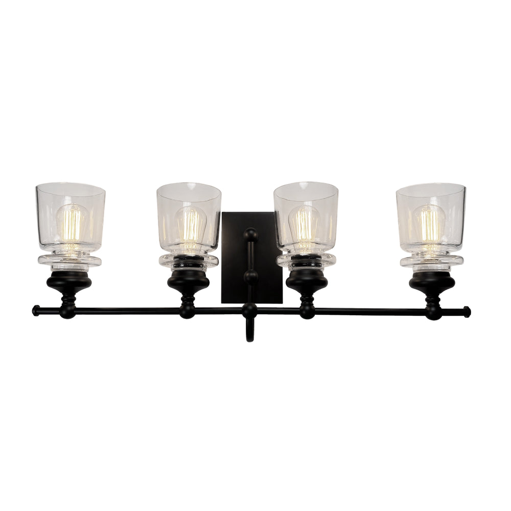 Castara 4 Light Wall Light AC11594BK in Black & Brass