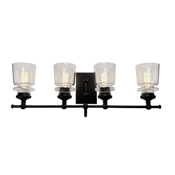 Castara 4 Light Wall Light AC11594BK in Black & Brass