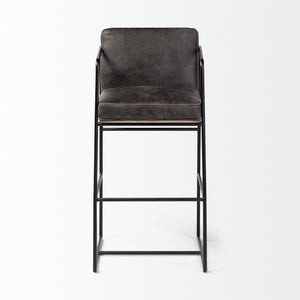 Stamford 40" Total Height Black Leather Seat w/ Wood Back, Metal Frame Bar Stool