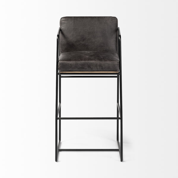 Stamford 40" Total Height Black Leather Seat w/ Wood Back, Metal Frame Bar Stool