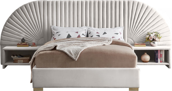 Diana Queen Bed In Cream Velvet