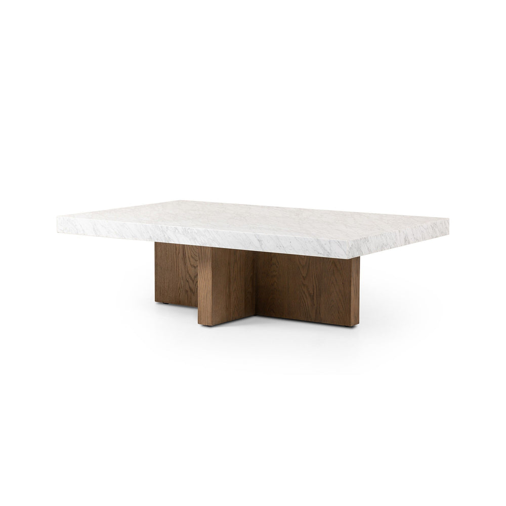 Bellamy Rectangular Coffee Table In White Carrera Marble