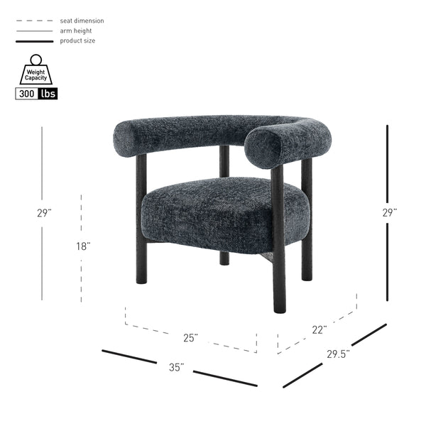 Vincent Chenille Accent Arm Chair Black Legs, Grenada Charcoal 