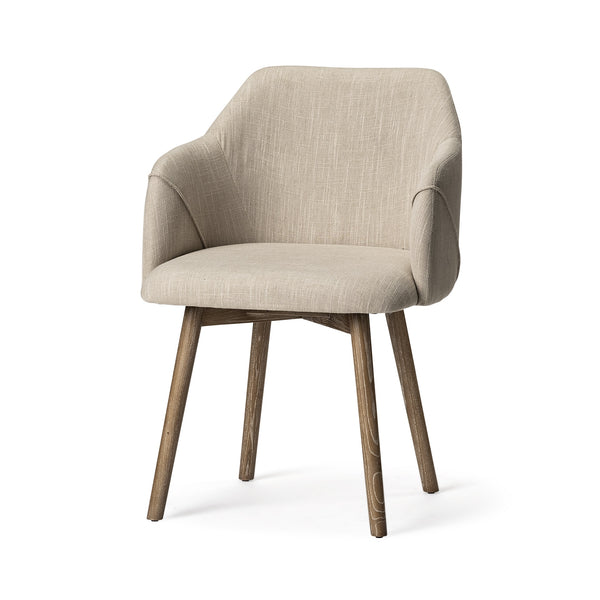 Ronald II Cream Fabric Wrap Brown Wooden Base Dining Chair