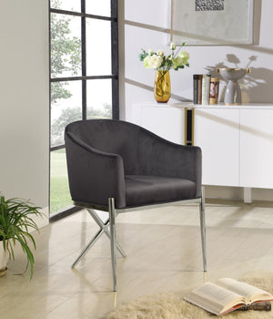 Doris Dining Chair In Grey Velvet and Chrome
