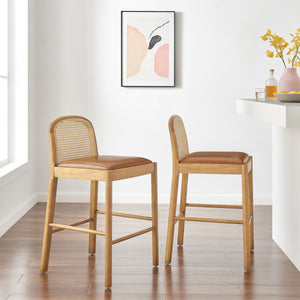 Donna KD Faux Leather Rattan Counter Stool, Borneo Chocolate