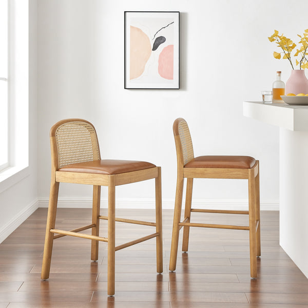 Donna KD Faux Leather Rattan Counter Stool, Borneo Chocolate