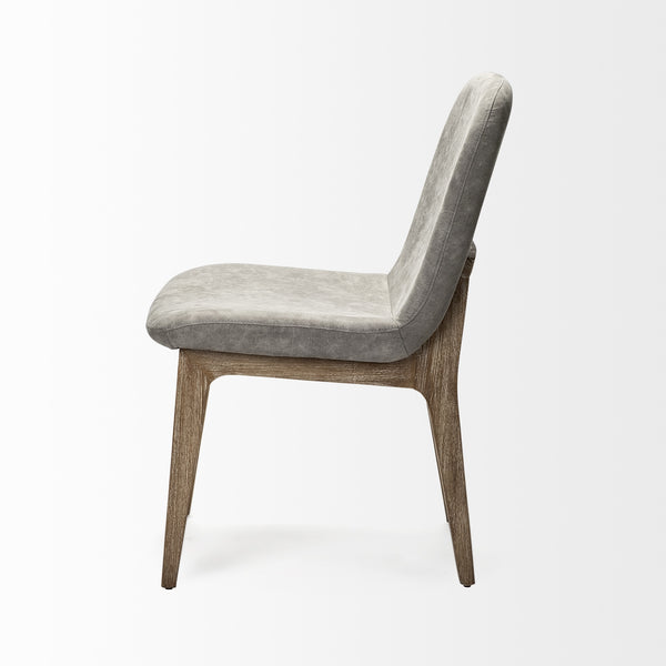 David Grey Fabric Wrap Medium Brown Wood Base Dining Chair