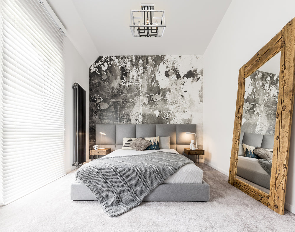 Quadra 4 Light Semi Flush Mount  in Chrome + Black Finish
