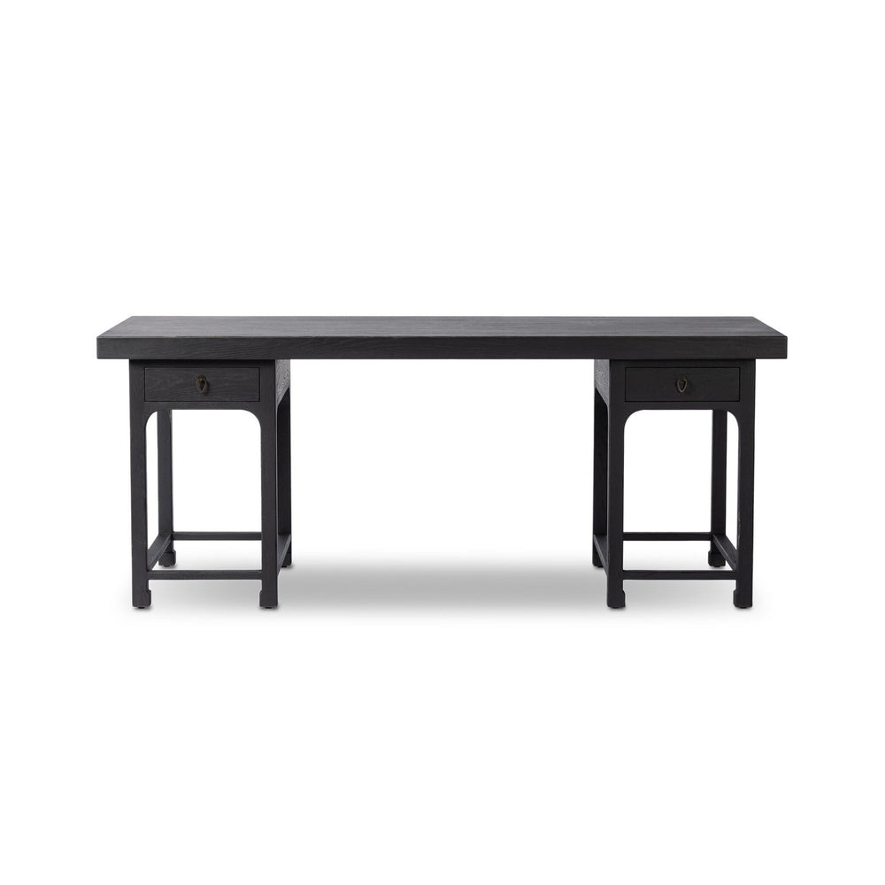 Avedon Desk In Aged Black Oak And Aged Black Oak Veneer And Brass Patina