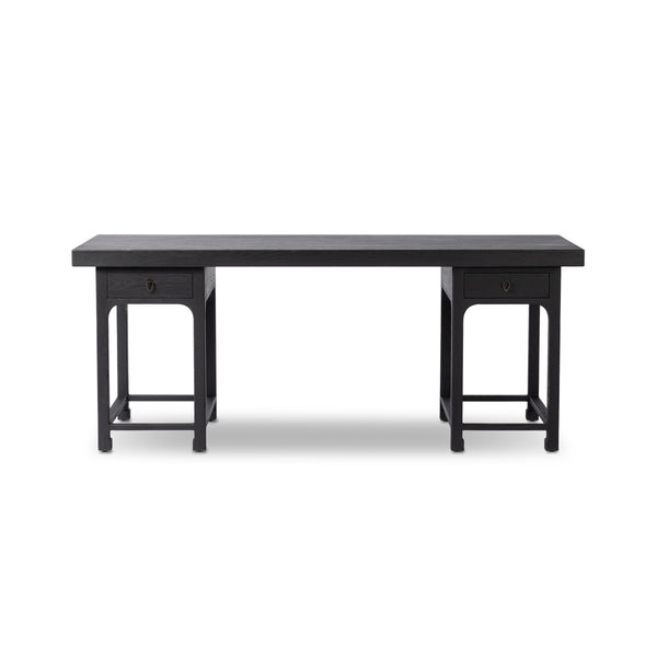 Avedon Desk In Aged Black Oak And Aged Black Oak Veneer And Brass Patina