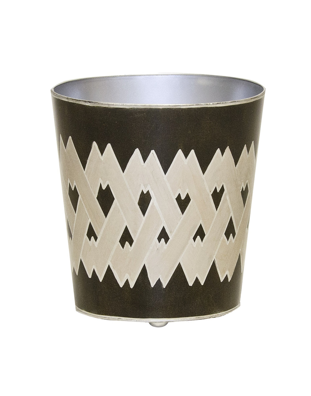OVAL WASTEBASKET BLACK AND SILVER ARGYLE