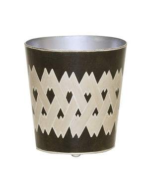 OVAL WASTEBASKET BLACK AND SILVER ARGYLE