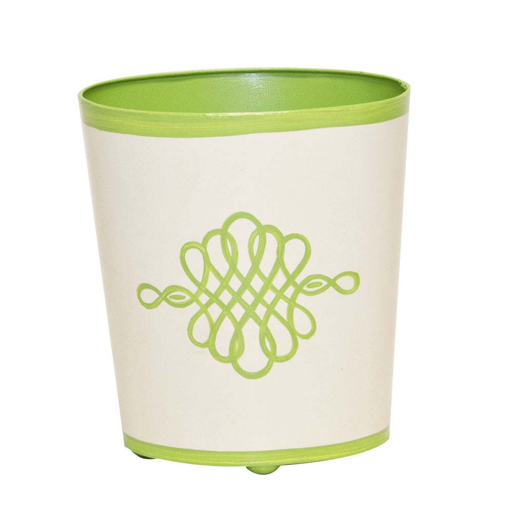 OVAL WASTEBASKET GREEN AND CREAM DESIGN