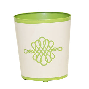 OVAL WASTEBASKET GREEN AND CREAM DESIGN