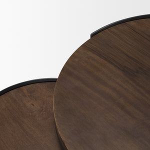 Varden Matte Black Metal w/ Dark Brown Wood Top Nesting Accent Tables