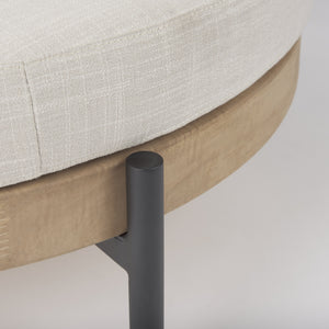 Colburne Cream Fabric w/ Brown Wood Round Ottoman