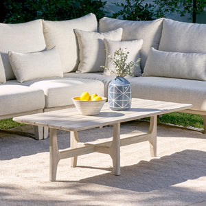 Dawn Outdoor Teak Coffee Table with Curved Edges - Gray