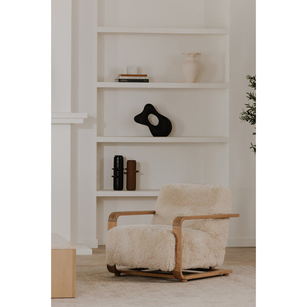 Moe's Eckersley Lounge Chair in Cream Faux Fur