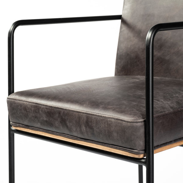 Stamford 40" Total Height Black Leather Seat w/ Wood Back, Metal Frame Bar Stool