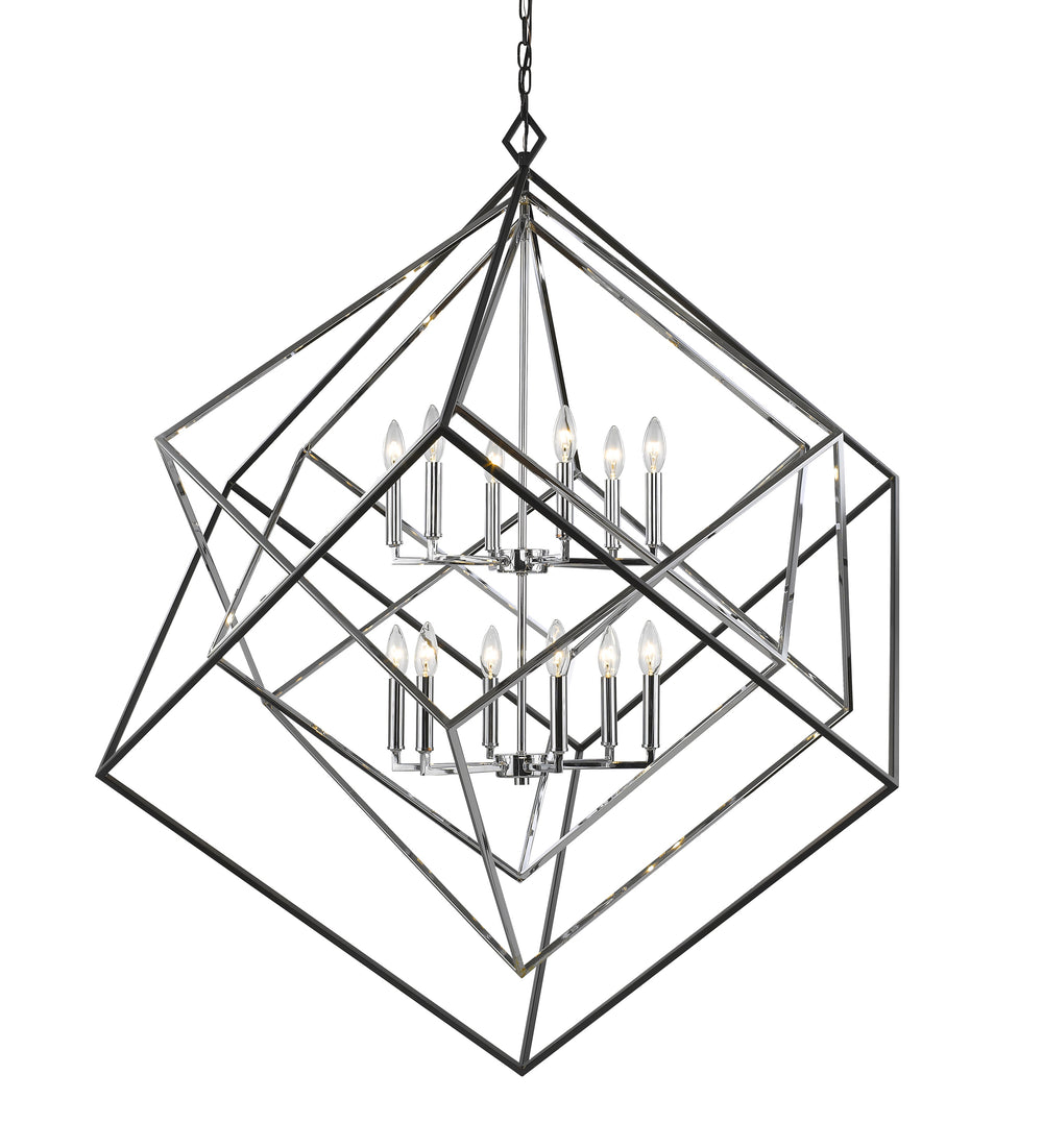 Euclid 12 Light Chandelier in Chrome + Matte Black Finish