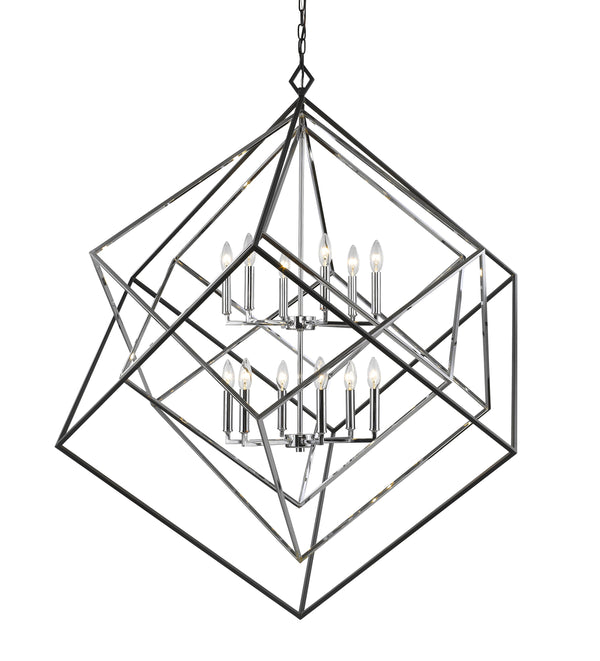 Euclid 12 Light Chandelier in Chrome + Matte Black Finish