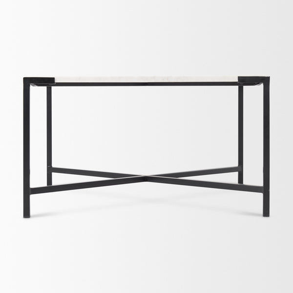 Lucas 30x30 White Marble Top Black Metal Base Coffee Table