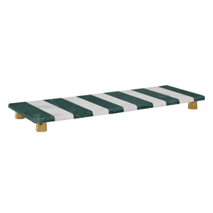 GREEN AND WHITE MARBLE TRAY WITH BRASS FEET