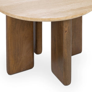 Idella Travertine Round End Table with Mango Wood Legs - Tan