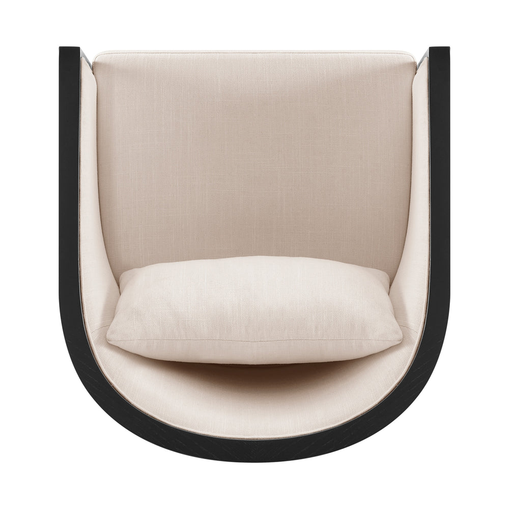 Marilyn Linen Swivel Accent Arm Chair w/ Rattan Black Frame, Shortbread/Natural