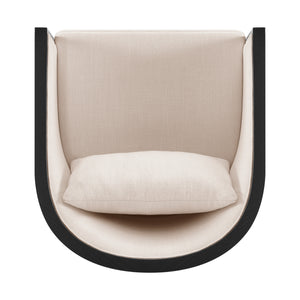 Marilyn Linen Swivel Accent Arm Chair w/ Rattan Black Frame, Shortbread/Natural