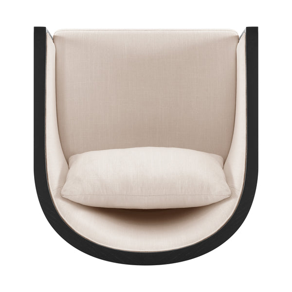 Marilyn Linen Swivel Accent Arm Chair w/ Rattan Black Frame, Shortbread/Natural