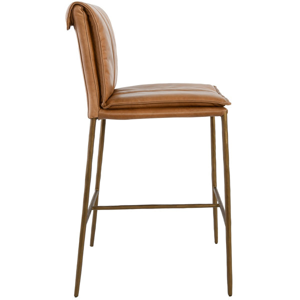 Mayer Top Grain Leather Counter Stool with Hammered Iron Legs
