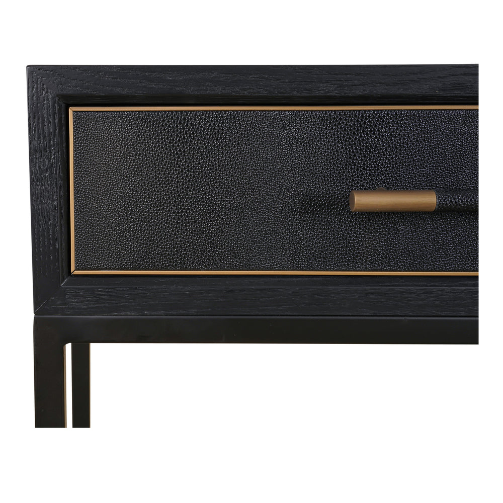 Mako Console Table in Black Oak with Brass Accents